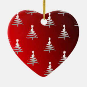 Christmas Trees Silver on Red Ceramic Tree Decoration