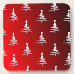 Christmas Trees Silver on Red Coaster