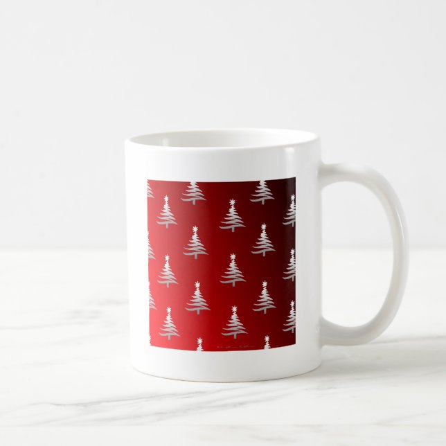 Christmas Trees Silver on Red Coffee Mug (Right)