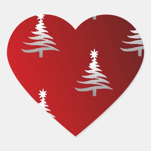 Christmas Trees Silver on Red Heart Sticker (Front)