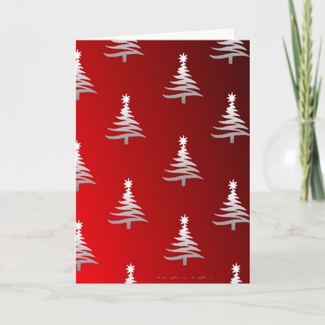 Christmas Trees Silver on Red Holiday Card (Front)