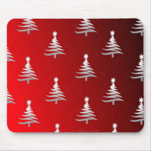 Christmas Trees Silver on Red Mouse Mat