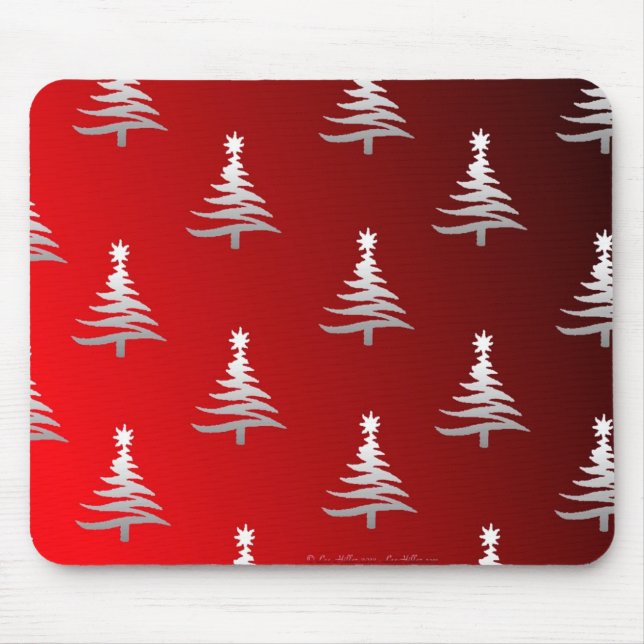 Christmas Trees Silver on Red Mouse Mat (Front)