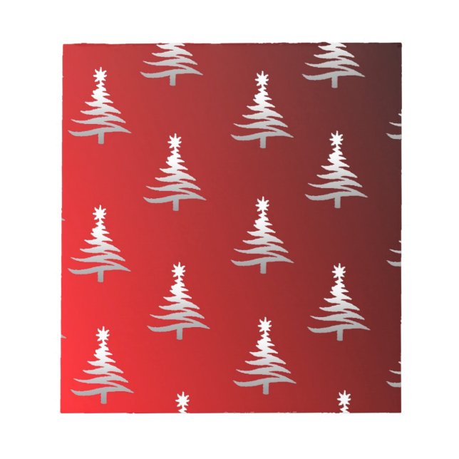 Christmas Trees Silver on Red Notepad (Front)