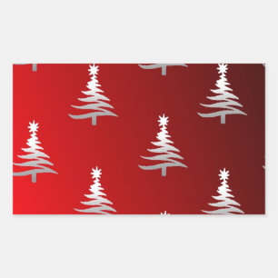 Christmas Trees Silver on Red Rectangular Sticker