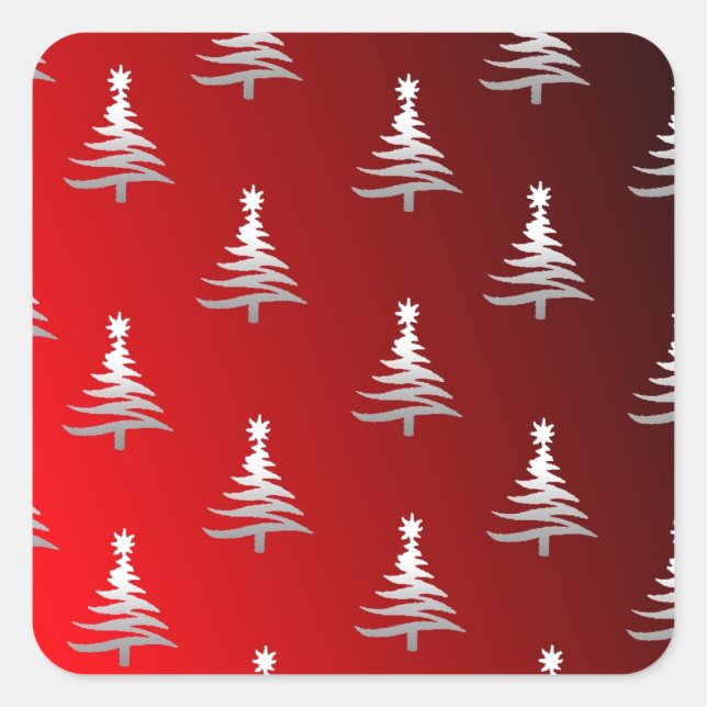 Christmas Trees Silver on Red Square Sticker (Front)