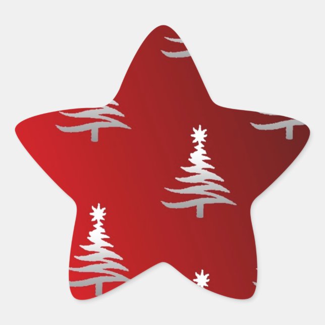 Christmas Trees Silver on Red Star Sticker (Front)