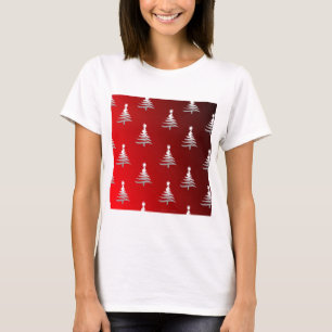 Christmas Trees Silver on Red T-Shirt