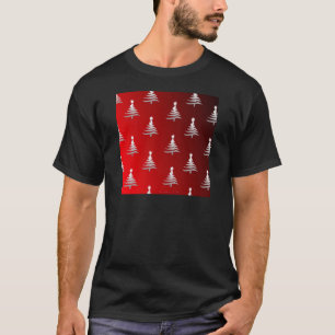 Christmas Trees Silver on Red T-Shirt