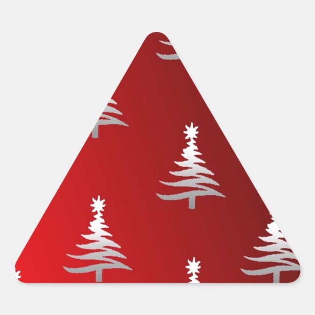Christmas Trees Silver on Red Triangle Sticker (Front)
