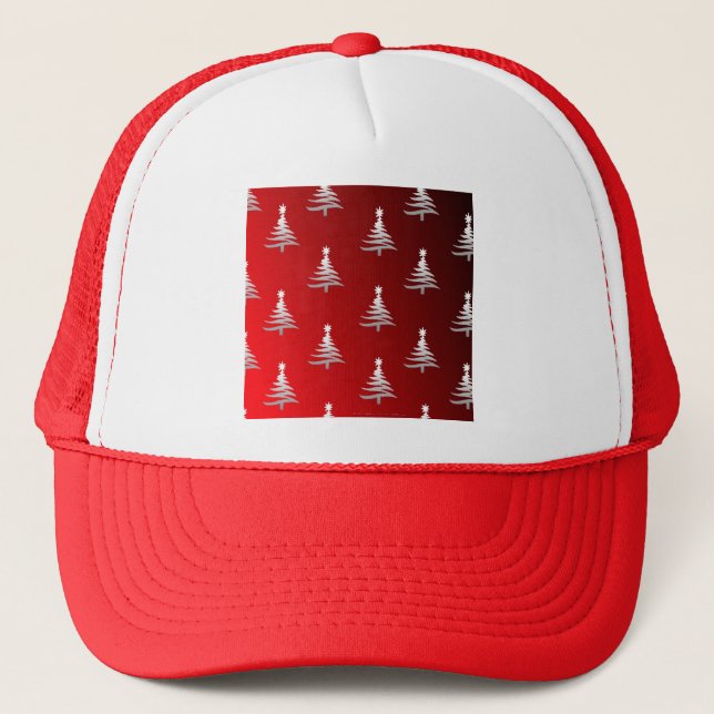 Christmas Trees Silver on Red Trucker Hat (Front)