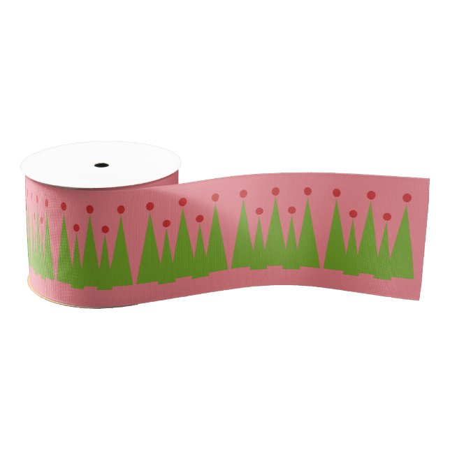 Christmas Trees Simple Retro Style Grosgrain Ribbon (Spool)