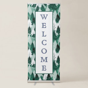 Christmas Trees Snow Scene Green White Welcome Retractable Banner
