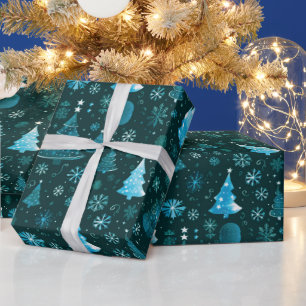 Christmas Trees Snowflakes Green Christmas Wrapping Paper