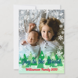 Christmas Trees Snowflakes Joy to the World  Holiday Card