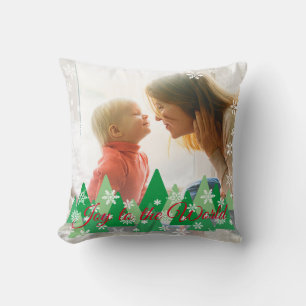 Christmas Trees Snowflakes Joy to the World Photo Cushion