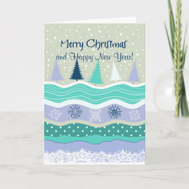 Christmas Trees Snowflakes & Lace Xmas & New Year Holiday Card (Front)