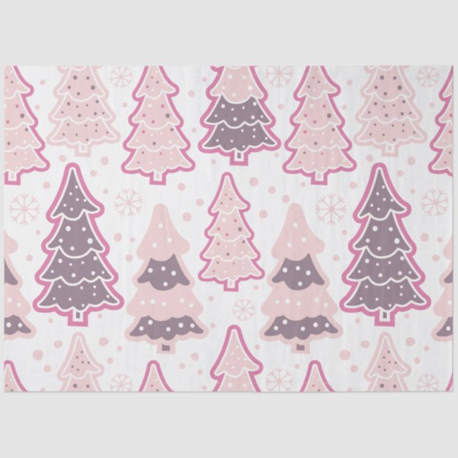 Christmas Trees & Snowflakes Pink Christmas Tissue Paper (Front)