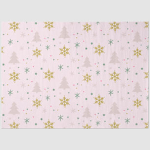 Christmas Trees Snowflakes Pink Gold Christmas Tissue Paper