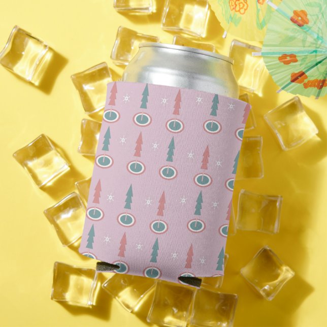 Christmas Trees Snowflakes Pink Green     Can Cooler (In Situ Summer)