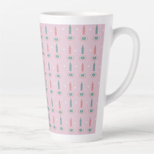 Christmas Trees Snowflakes Pink Green   Latte Mug