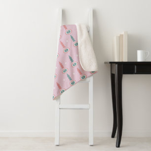 Christmas Trees Snowflakes Pink Green Sherpa Blanket
