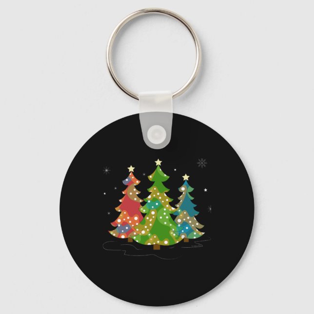 Christmas Trees Snowflakes Whimsical Fun Red T Shi Key Ring (Front)