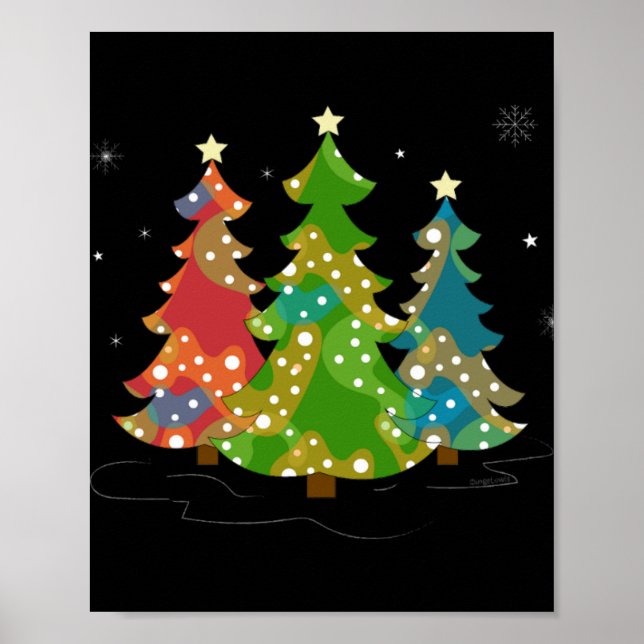 Christmas Trees Snowflakes Whimsical Fun Red T Shi Poster (Front)