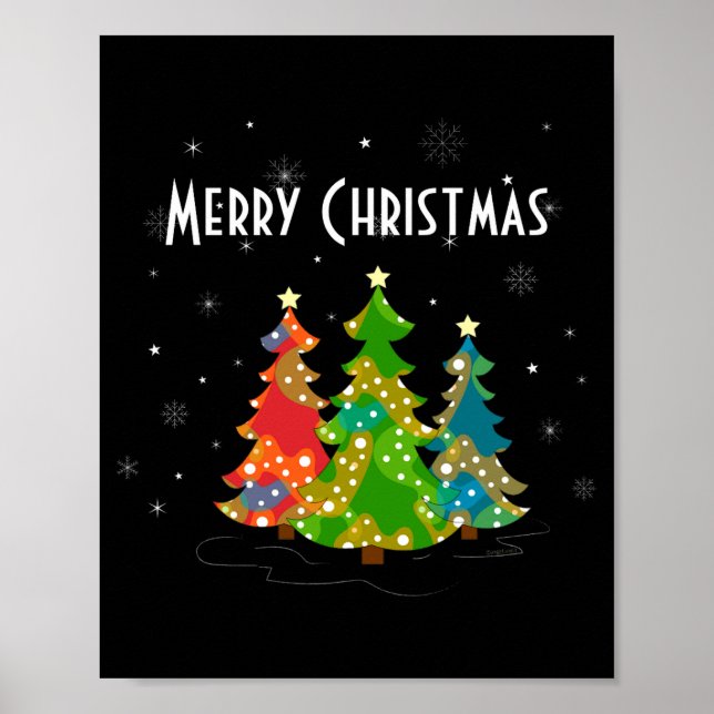 Christmas Trees Snowflakes Whimsical Fun Red T Shi Poster (Front)