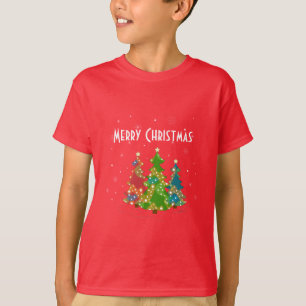 Christmas Trees Snowflakes Whimsical Fun Red T-Shirt
