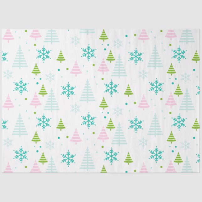 Christmas Trees Snowflakes White Christmas Tissue Paper (Front)