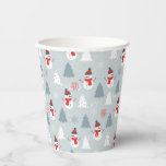 Christmas Trees & Snowman Pattern Paper Cups<br><div class="desc">Cute Christmas trees white snowflakes and cute snowman seamless holiday pattern.</div>