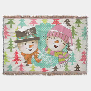 Christmas Trees Snowmen Holiday Throw Blanket