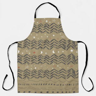 Christmas trees, stars and snowflakes in red, grey apron