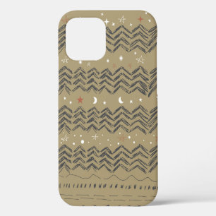 Christmas trees, stars and snowflakes in red, grey iPhone 12 case