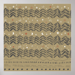 Christmas trees, stars and snowflakes in red, grey poster