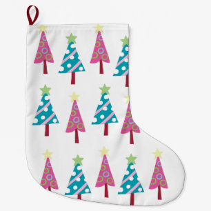 Christmas Trees Stocking, Pink & Blue  Large Christmas Stocking