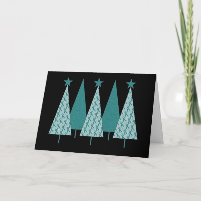 Christmas Trees - Teal Ribbon Uterine Cancer Holiday Card (Front)