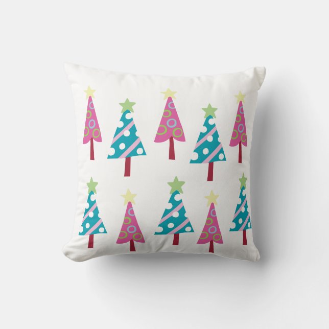 Christmas Trees Throw Pillow, Pink & Blue  Cushion (Front)