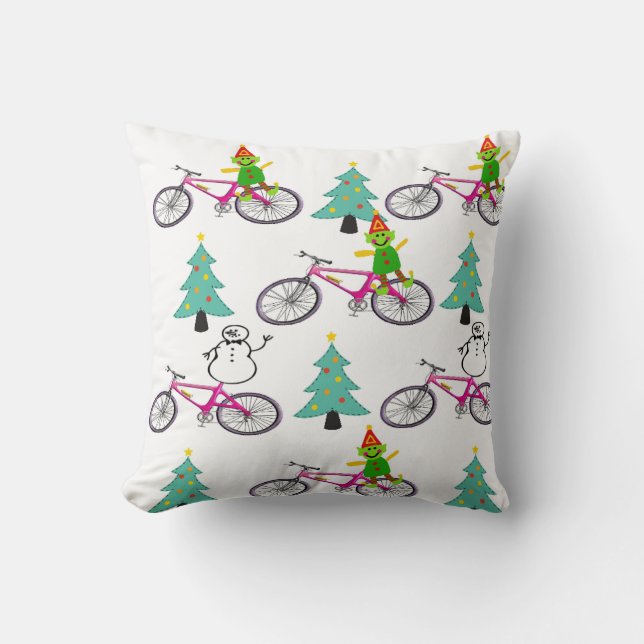 Christmas Trees Throw Pillow, Snowman, Elf Cushion (Front)