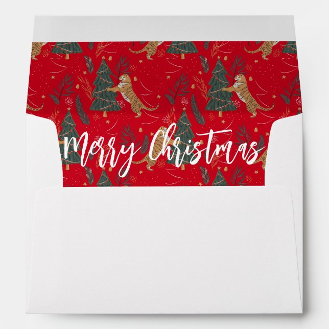 Christmas trees & tigers pattern custom background envelope (Back (Bottom))