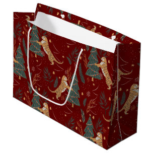 Christmas trees & tigers pattern custom background large gift bag