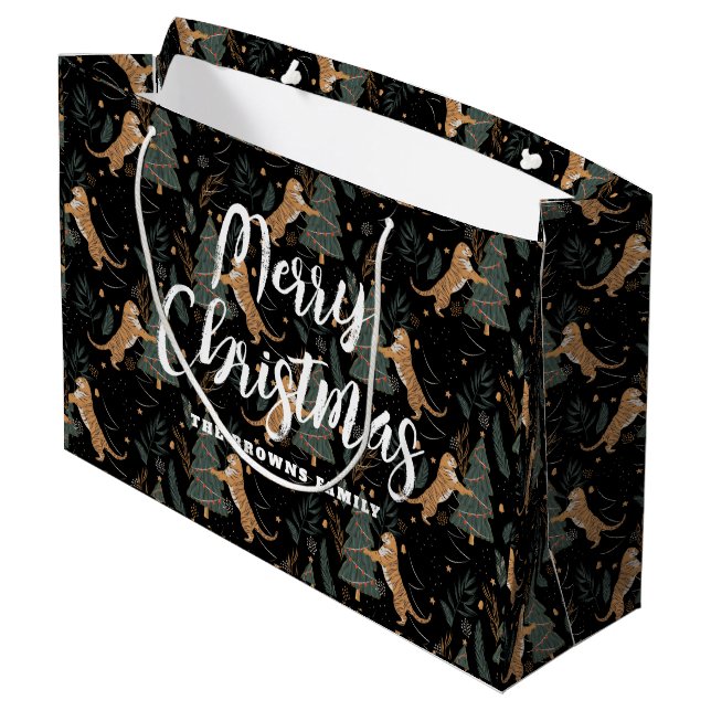Christmas trees & tigers pattern custom background large gift bag (Back Angled)
