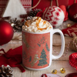 Christmas trees & tigers pattern custom background mug<br><div class="desc">This colourful cartoon-style Christmas tree pattern with a customisable orange background.
Christmas,  trees,  Christmas animals,  and other Christmas symbols.</div>