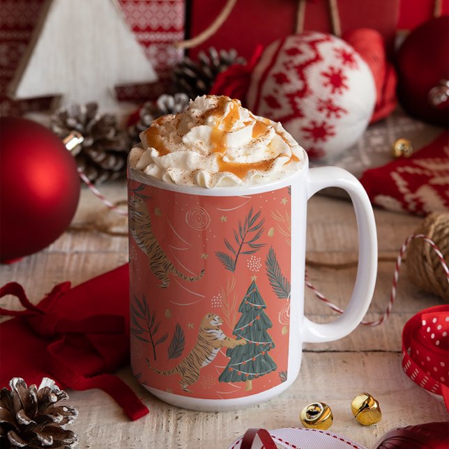 Christmas trees & tigers pattern custom background mug (Creator Uploaded)