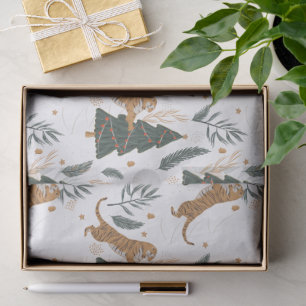 Christmas trees & tigers pattern custom background tissue paper