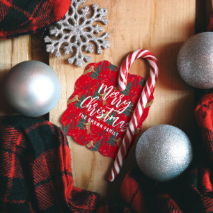 Christmas trees & tigers pattern red background favour tags