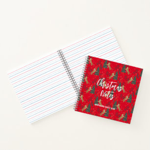 Christmas trees & tigers pattern red background notebook