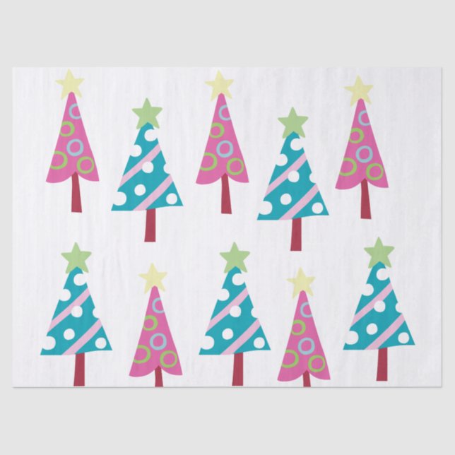 Christmas Trees Tissue Paper Noel Pink & Blue (Front)