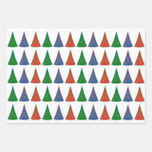 Christmas Trees Tri-Colour Wrapping Paper Sheet